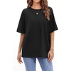 image:imageStelle Non See Through Oversized T Shirts Women Crew Neck Short Sleeve Summer Tops Soft Basic Tee ShirtBlack