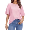 image:imageStelle Non See Through Oversized T Shirts Women Crew Neck Short Sleeve Summer Tops Soft Basic Tee ShirtPink
