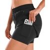 image:imageStelle Women 2 in 1 Running Shorts High Waisted Athletic Shorts Gym Workout Shorts with Liner Zipper PocketsBlack