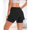 image:imageStelle Women 2 in 1 Running Shorts High Waisted Athletic Shorts Gym Workout Shorts with Liner Zipper PocketsBlack