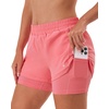 image:imageStelle Women 2 in 1 Running Shorts High Waisted Athletic Shorts Gym Workout Shorts with Liner Zipper PocketsCoral