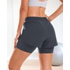 image:imageStelle Women 2 in 1 Running Shorts High Waisted Athletic Shorts Gym Workout Shorts with Liner Zipper PocketsGrey