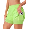 image:imageStelle Women 2 in 1 Running Shorts High Waisted Athletic Shorts Gym Workout Shorts with Liner Zipper PocketsNeon Yellow