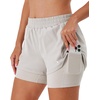 image:imageStelle Women 2 in 1 Running Shorts High Waisted Athletic Shorts Gym Workout Shorts with Liner Zipper PocketsSandy Grey