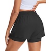image:imageStelle Womens 2 in 1 Running Shorts Athletic Workout Gym Shorts High Waisted Shorts with Liner Zipper PocketsBlack