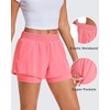 image:imageStelle Womens 2 in 1 Running Shorts Athletic Workout Gym Shorts High Waisted Shorts with Liner Zipper PocketsCoral