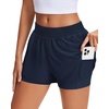image:imageStelle Womens 2 in 1 Running Shorts Athletic Workout Gym Shorts High Waisted Shorts with Liner Zipper PocketsNavy