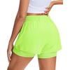 image:imageStelle Womens 2 in 1 Running Shorts Athletic Workout Gym Shorts High Waisted Shorts with Liner Zipper PocketsNeon Yellow