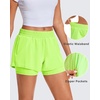 image:imageStelle Womens 2 in 1 Running Shorts Athletic Workout Gym Shorts High Waisted Shorts with Liner Zipper PocketsNeon Yellow