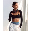 image:imageStelle Womens Athletic Bolero Shrug Long Sleeve Yoga Cover Arm Shoulder Open Front Workout Cardigan with ThumbholesBlack
