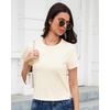 image:imageStelle Womens Cotton TShirts Crewneck Short Sleeve Basic Tees Summer Casual Solid Crop TopsCreme