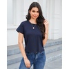 image:imageStelle Womens Cotton TShirts Crewneck Short Sleeve Basic Tees Summer Casual Solid Crop TopsNavy