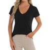 image:imageStelle Womens Modal Soft T Shirts Short Sleeve V Neck Basic Tee Casual Loose Fit Tops Lightweight Soft Summer Outfits ClothesBlack
