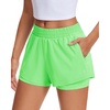 image:imageStelle Womens 2 in 1 Running Shorts Athletic Workout Gym Shorts High Waisted Shorts with Liner Zipper PocketsNeon Green