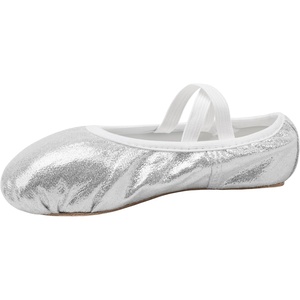 image:imageStelle Ballet Slippers for Girls Glitter Metallic Vegan Leather Full Sole  Ballet shoes for girls Ballerina slippers Crisscross elastic straps Suede full outsole Recitals CostumesSilver