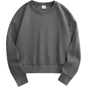 image:imageStelle Cropped Sweatshirts for Women Cotton Long Sleeve Crop Tops Crewneck Pullover Oversized SweaterDark Grey