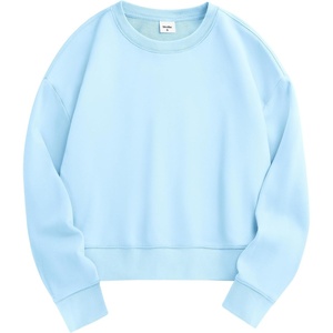 image:imageStelle Cropped Sweatshirts for Women Cotton Long Sleeve Crop Tops Crewneck Pullover Oversized SweaterSky Blue