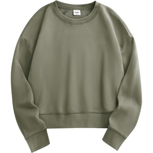 image:imageStelle Cropped Sweatshirts for Women Cotton Long Sleeve Crop Tops Crewneck Pullover Oversized SweaterUtility Green