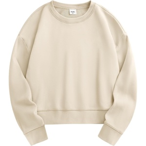 image:imageStelle Cropped Sweatshirts for Women Cotton Long Sleeve Crop Tops Crewneck Pullover Oversized SweaterWhite Beige