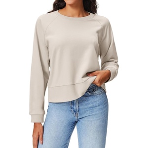 image:imageStelle Cropped Sweatshirts for Women Cotton Raglan Sleeve Crop Tops Crewneck Pullover Sweat ShirtsOat Milk