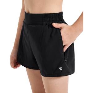 image:imageStelle Girls Athletic Shorts with Builtin Liner Zipper Pockets High Elastic Waist Running Shorts for Teen Youth GirlsAblack