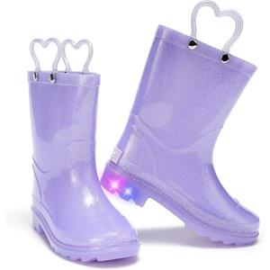 image:imageStelle Kids Rain Boots for Girls Light Up Gitter Boots  Cute Heart Handles NonSlip Outsole Waterproof Flexible Upper Lightweight Outdoor Play Rain Puddle Toddler to Big KidsLavender