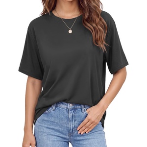 image:imageStelle Non See Through Oversized T Shirts Women Crew Neck Short Sleeve Summer Tops Soft Basic Tee ShirtCharcoal