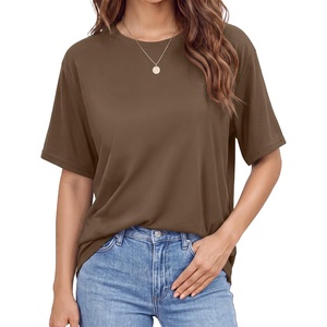 image:imageStelle Non See Through Oversized T Shirts Women Crew Neck Short Sleeve Summer Tops Soft Basic Tee ShirtMocha