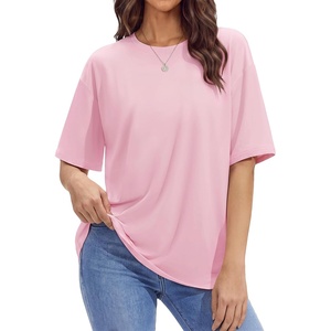 image:imageStelle Non See Through Oversized T Shirts Women Crew Neck Short Sleeve Summer Tops Soft Basic Tee ShirtPink