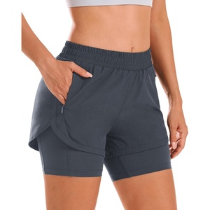 image:imageStelle Women 2 in 1 Running Shorts High Waisted Athletic Shorts Gym Workout Shorts with Liner Zipper PocketsGrey