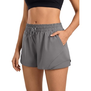 image:imageStelle Women Running Shorts with Pockets High Waisted Drawstring Athletic Workout QuickDry Gym Shorts Mesh LinerSmoke Grey