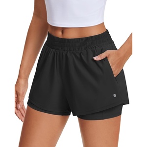 image:imageStelle Womens 2 in 1 Running Shorts Athletic Workout Gym Shorts High Waisted Shorts with Liner Zipper PocketsBlack