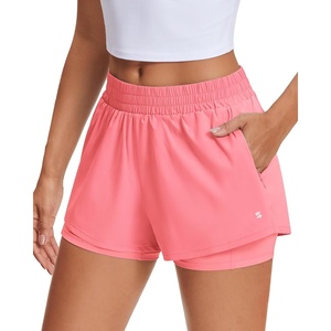 image:imageStelle Womens 2 in 1 Running Shorts Athletic Workout Gym Shorts High Waisted Shorts with Liner Zipper PocketsCoral