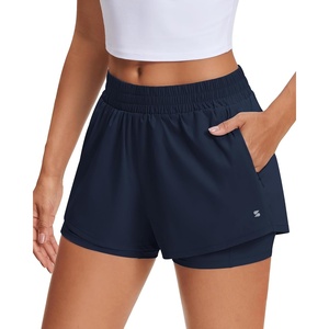 image:imageStelle Womens 2 in 1 Running Shorts Athletic Workout Gym Shorts High Waisted Shorts with Liner Zipper PocketsNavy