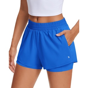image:imageStelle Womens 2 in 1 Running Shorts Athletic Workout Gym Shorts High Waisted Shorts with Liner Zipper PocketsSapphire