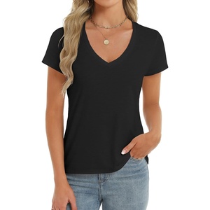image:imageStelle Womens Modal Soft T Shirts Short Sleeve V Neck Basic Tee Casual Loose Fit Tops Lightweight Soft Summer Outfits ClothesBlack