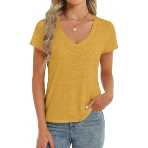 image:imageStelle Womens Modal Soft T Shirts Short Sleeve V Neck Basic Tee Casual Loose Fit Tops Lightweight Soft Summer Outfits ClothesMustard