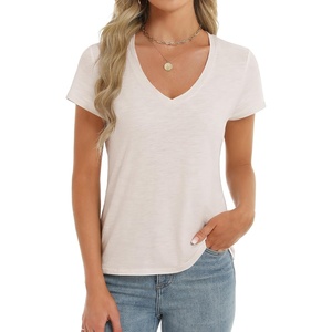 image:imageStelle Womens Modal Soft T Shirts Short Sleeve V Neck Basic Tee Casual Loose Fit Tops Lightweight Soft Summer Outfits ClothesOat Milk