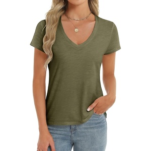image:imageStelle Womens Modal Soft T Shirts Short Sleeve V Neck Basic Tee Casual Loose Fit Tops Lightweight Soft Summer Outfits ClothesOlive Green