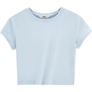 image:imageStelle Womens Short Sleeve Crop Tops Crewneck Basic T Shirts Cute Going Out Baby TeeLight Blue
