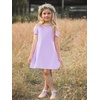 image:imageStelle Girls Cotton Short Sleeve Twirl Skater Dress 3T12Y  TwirlFriendly Skirt A LineCriss Cross BackDress for SchoolDancePlaywearCasualActiveSoft Stretch Breathable ComfyCd001lavendercold Shoulder