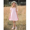 image:imageStelle Girls Cotton Short Sleeve Twirl Skater Dress 3T12Y  TwirlFriendly Skirt A LineCriss Cross BackDress for SchoolDancePlaywearCasualActiveSoft Stretch Breathable ComfyCd001pinkcold Shoulder