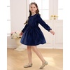 image:imageStelle Girls Long Sleeve Velvet Dress with Pockets 515 Years  Bell SleeveKnee LengthRibbedA LineTwirly DressHigh WaistFallWinter DressHolidayChristmasNew Years EvePartyIndigo