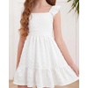 image:imageStelle Girls Square Neck Flutter Sleeve Tie Back Dress 515 Y  Smocked WaistCriss Cross Back BowCotton Lining Knee LengthBreathableStretchableEasterSpringSummerVacationBeachWhite