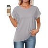 image:imageStelle Women Modal Soft Crewneck Cap Short Sleeve T Shirts Summer Tops Trendy Basic Casual Clothes 2025Grey