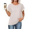 image:imageStelle Women Modal Soft Crewneck Cap Short Sleeve T Shirts Summer Tops Trendy Basic Casual Clothes 2025Oat Milk