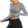 image:imageStelle Women Workout Tops Long Sleeve Seamless Compression Athletic Shirts Yoga Gym Sports Breathable TeesGrey
