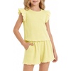 image:imageStelle Girls 2 Piece Summer Outfits Flutter Sleeve Tops and Shorts 513Y  Cooling LinerShorts with PocketsRuffle Tank TopsBack KeyholeCute Bow on WaistBreathableLightweightStretchableFlowyLemon Butter