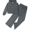 image:imageStelle Girls Clothes 2 Piece Fall Outfits Lounge Set Long Sleeve Pullover Hoodie Wide Leg Sweatpants Teen Ribbed TracksuitCharcoal