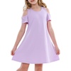 image:imageStelle Girls Cotton Short Sleeve Twirl Skater Dress 3T12Y  TwirlFriendly Skirt A LineCriss Cross BackDress for SchoolDancePlaywearCasualActiveSoft Stretch Breathable ComfyCd001lavendercold Shoulder